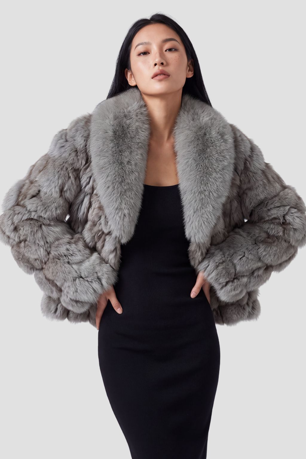 Veste courte en fourrure grise Héritage fourrure