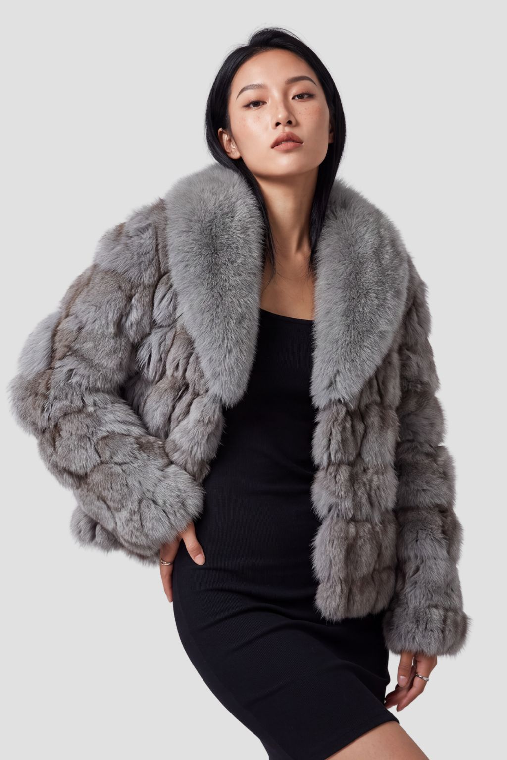 Veste courte en fourrure grise Héritage fourrure