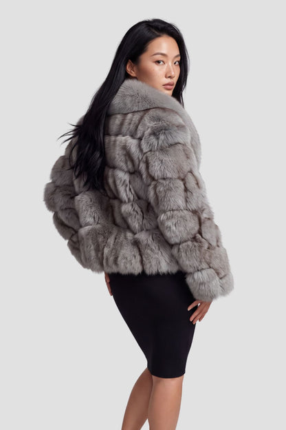 Veste courte en fourrure grise Héritage fourrure