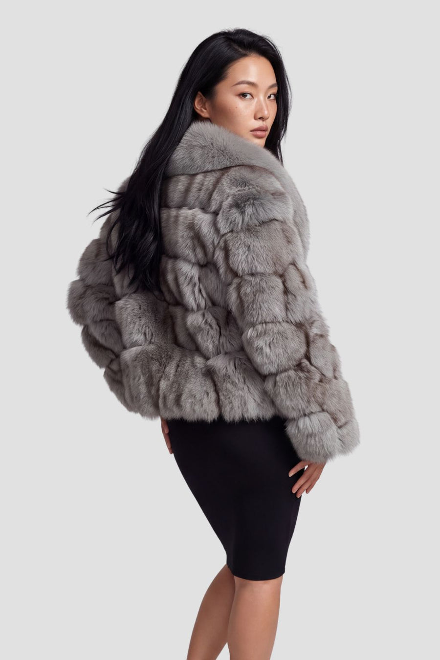 Veste courte en fourrure grise Héritage fourrure