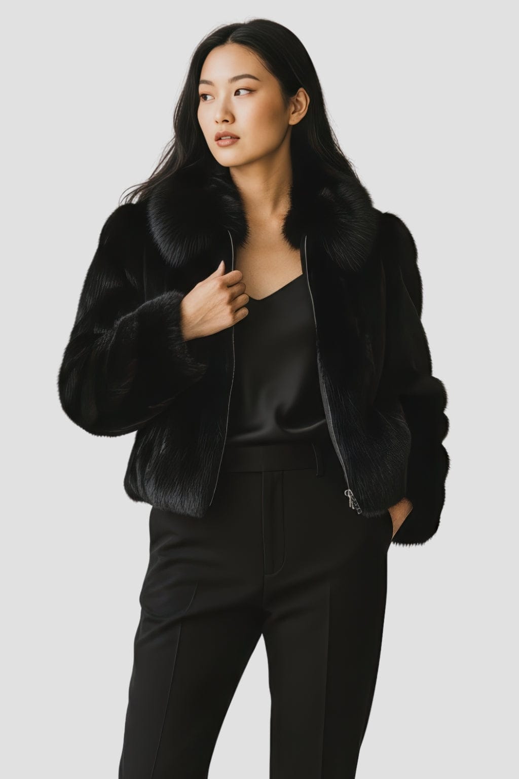 Veste courte en fourrure noire Héritage fourrure