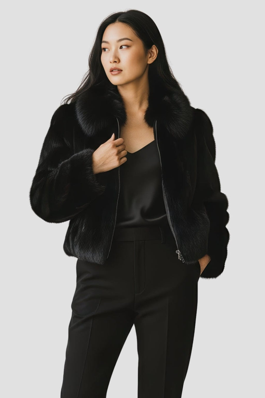 Veste courte en fourrure noire Héritage fourrure