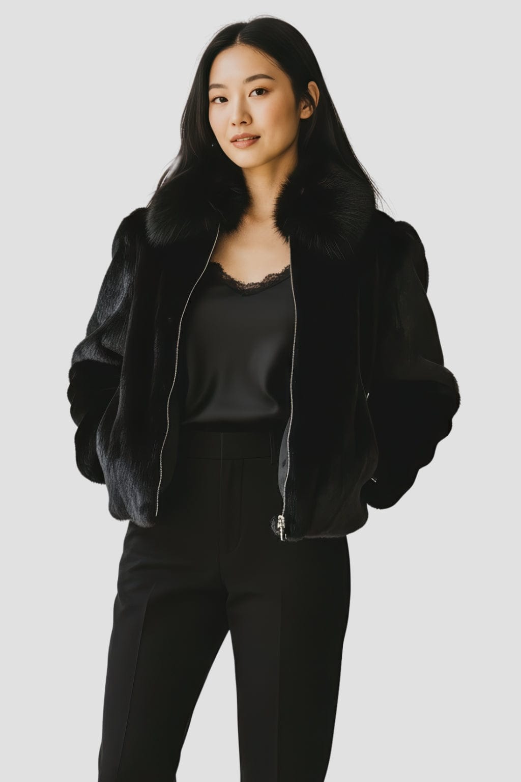 Veste courte en fourrure noire Héritage fourrure