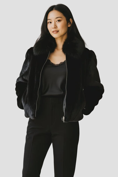 Veste courte en fourrure noire Héritage fourrure