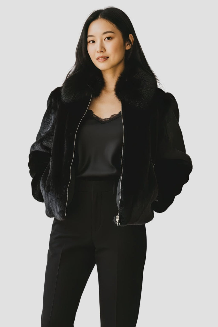 Veste courte en fourrure noire Héritage fourrure