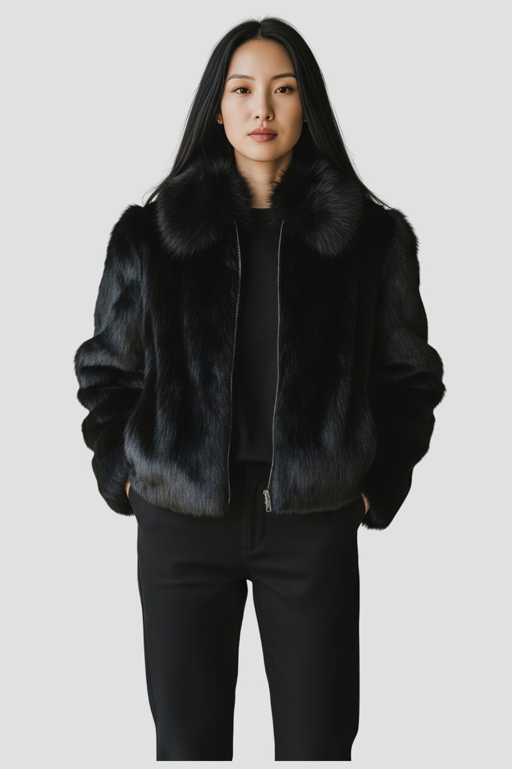 Veste courte en fourrure noire Héritage fourrure