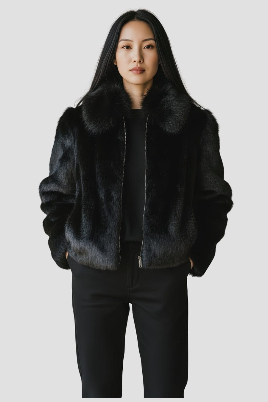 Veste courte en fourrure noire Héritage fourrure