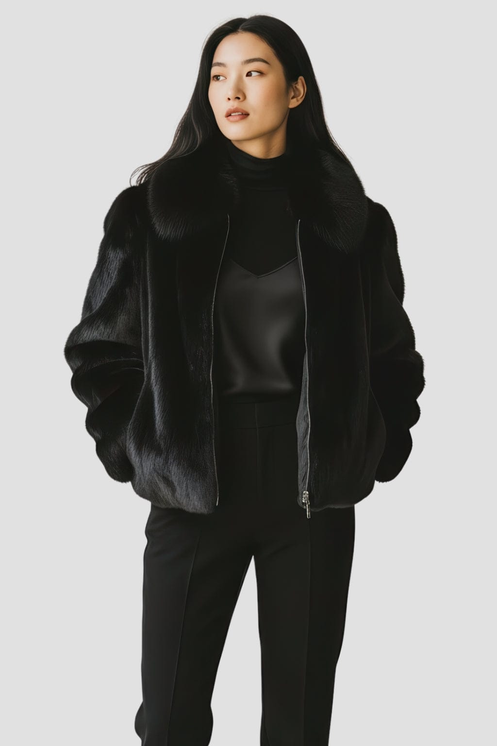 Veste courte en fourrure noire Héritage fourrure