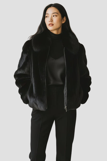 Veste courte en fourrure noire Héritage fourrure