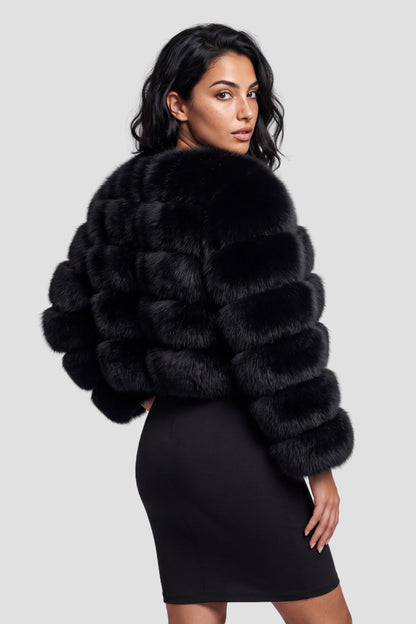 Veste courte en fourrure noire Héritage fourrure