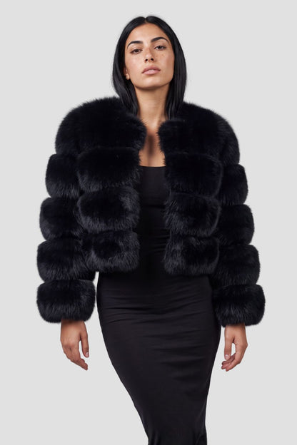 Veste courte en fourrure noire Héritage fourrure