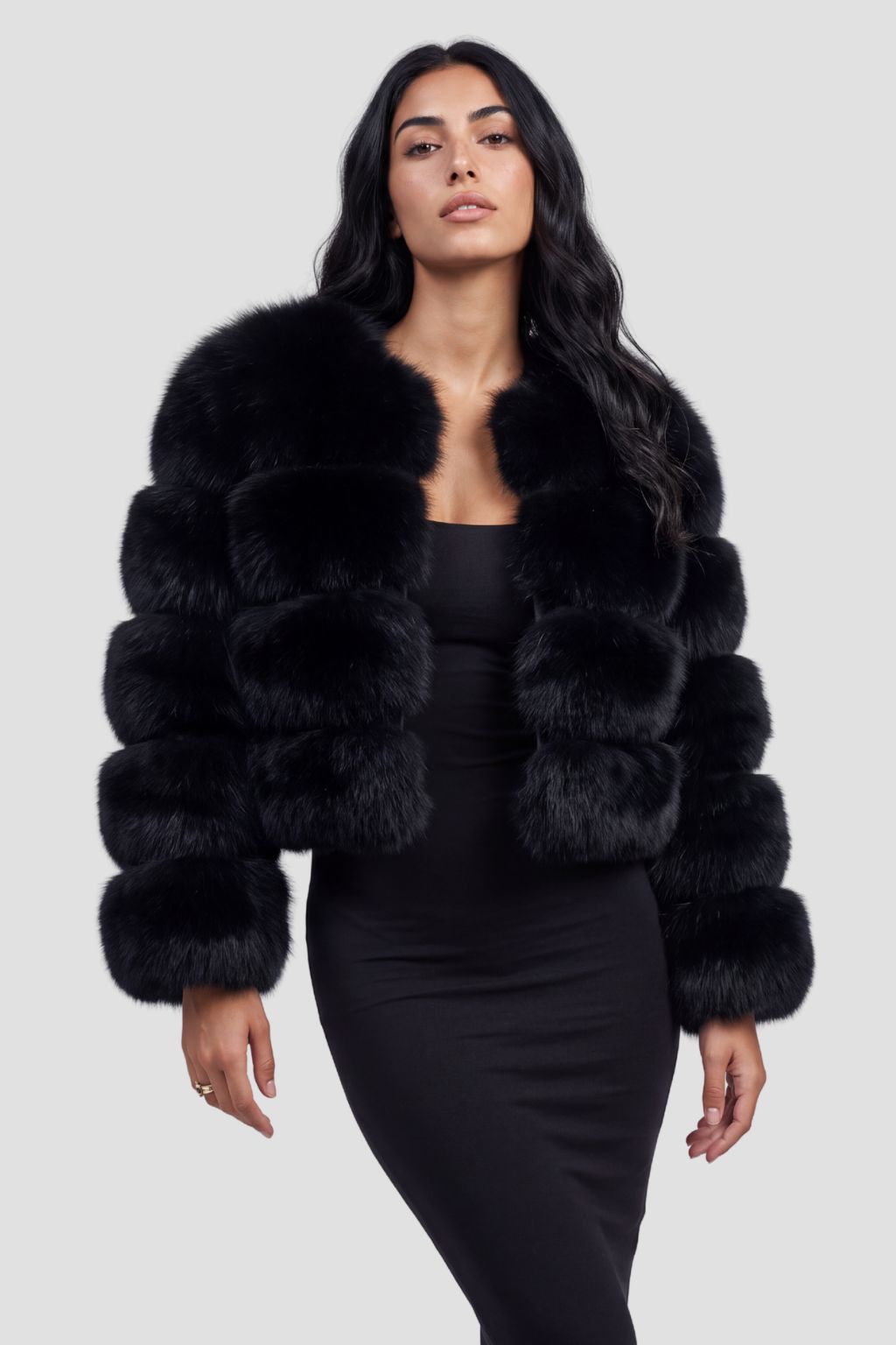 Veste courte en fourrure noire Héritage fourrure