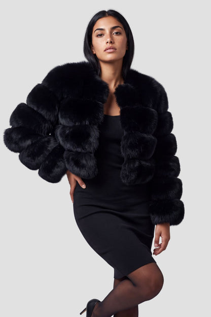 Veste courte en fourrure noire Héritage fourrure