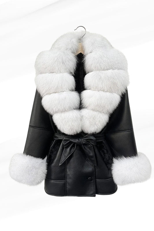 Veste en cuir à fourrure blanche Héritage fourrure
