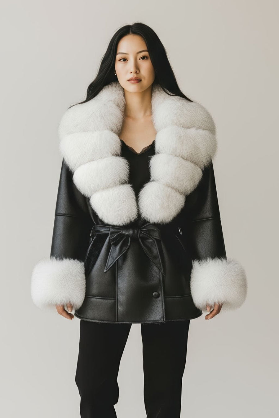 Veste en cuir à fourrure blanche Héritage fourrure