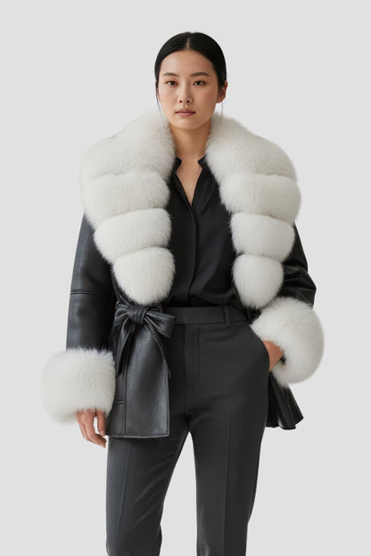 Veste en cuir à fourrure blanche Héritage fourrure