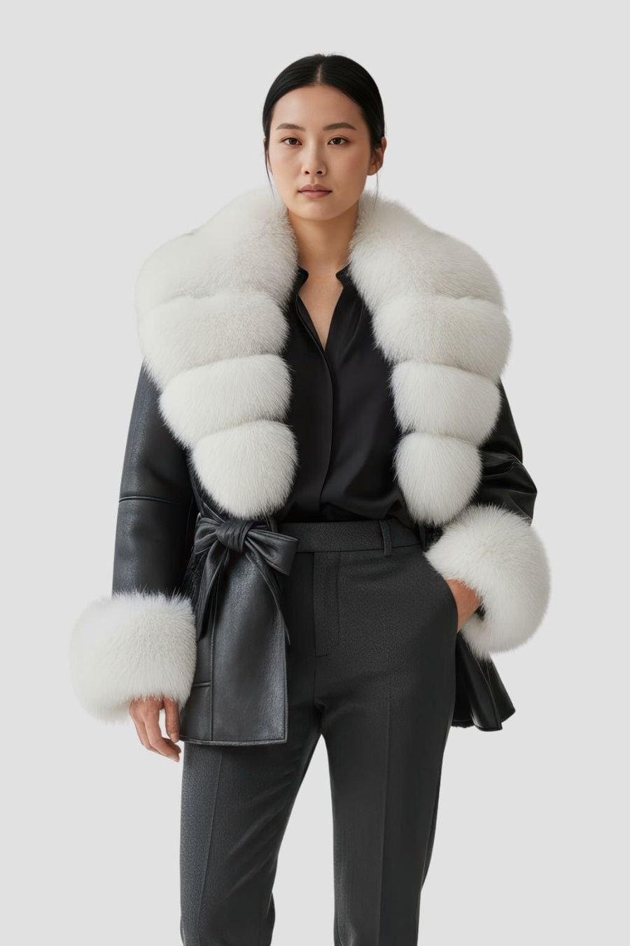 Veste en cuir à fourrure blanche Héritage fourrure