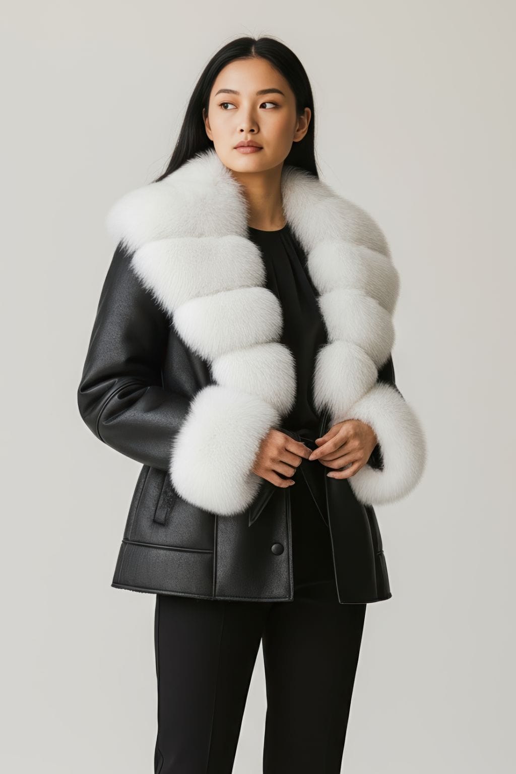 Veste en cuir à fourrure blanche Héritage fourrure