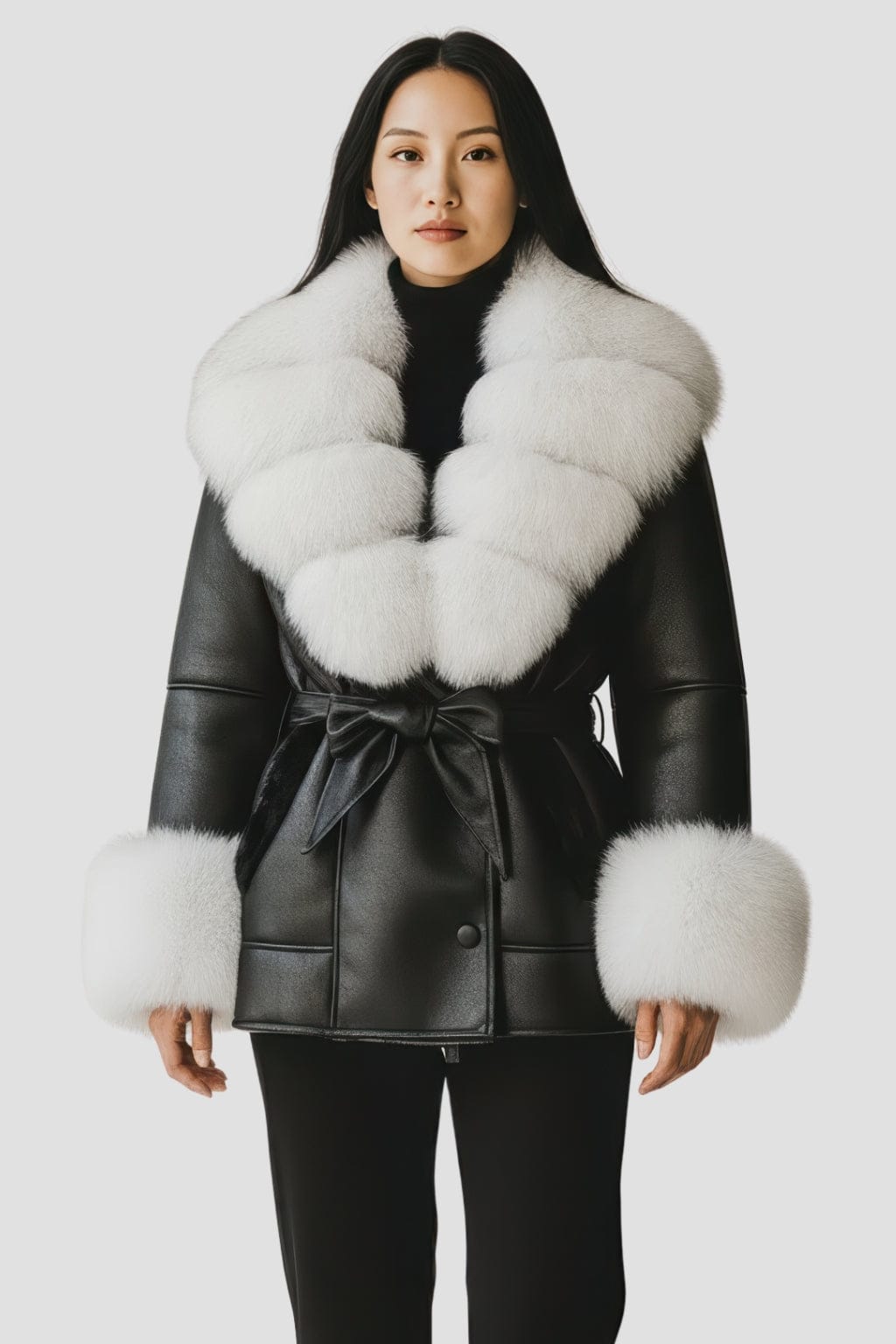 Veste en cuir à fourrure blanche Héritage fourrure