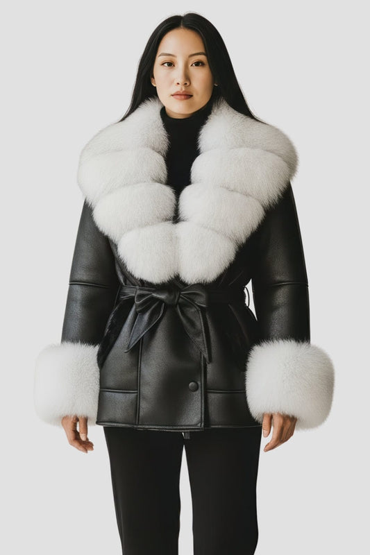 Veste en cuir à fourrure blanche Héritage fourrure