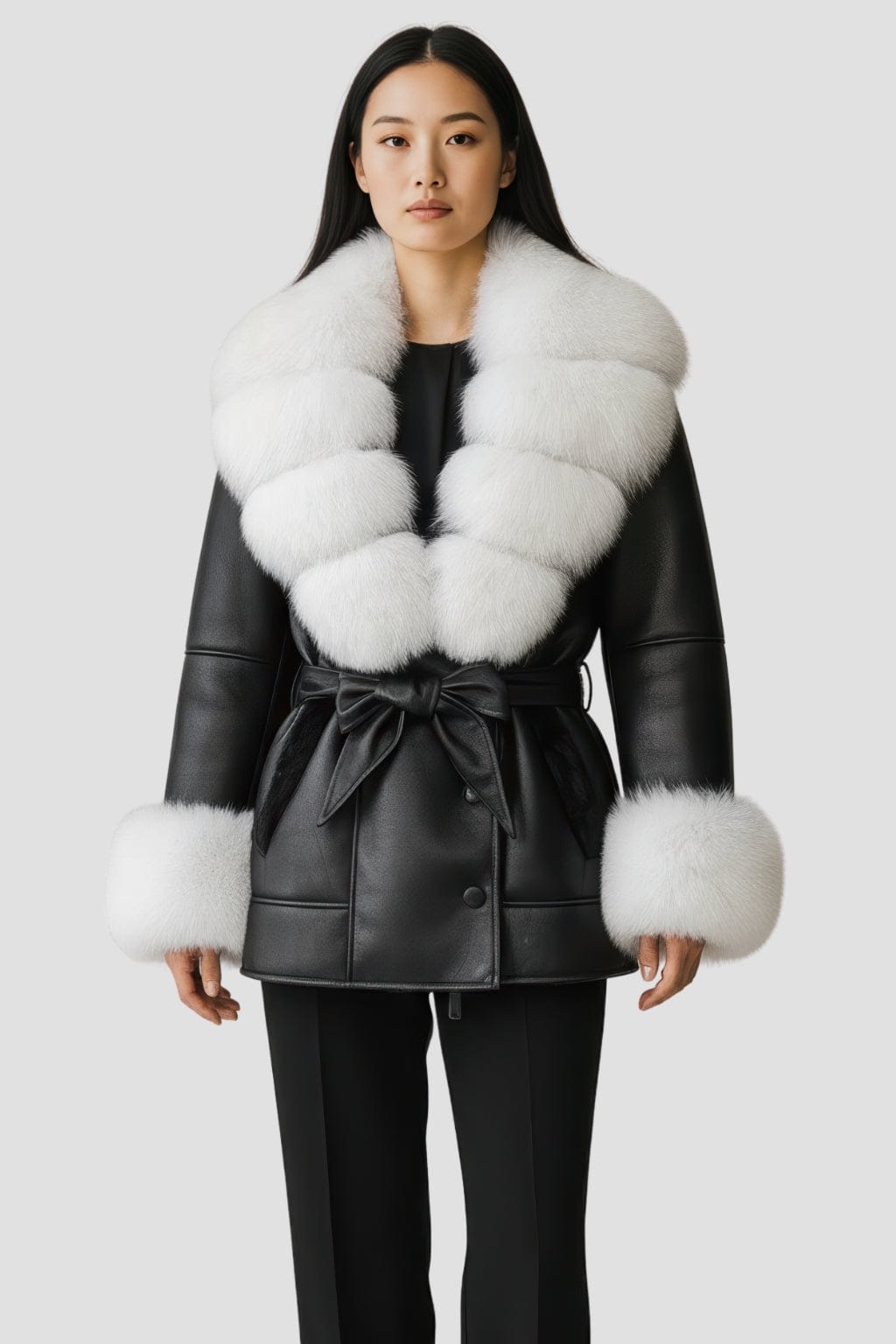 Veste en cuir à fourrure blanche Héritage fourrure