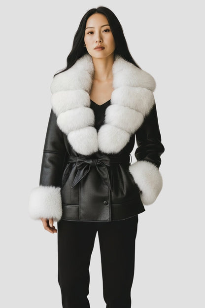Veste en cuir à fourrure blanche Héritage fourrure