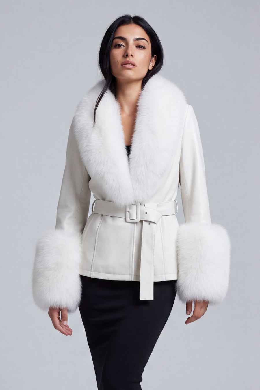 Veste en cuir à fourrure blanche Héritage fourrure