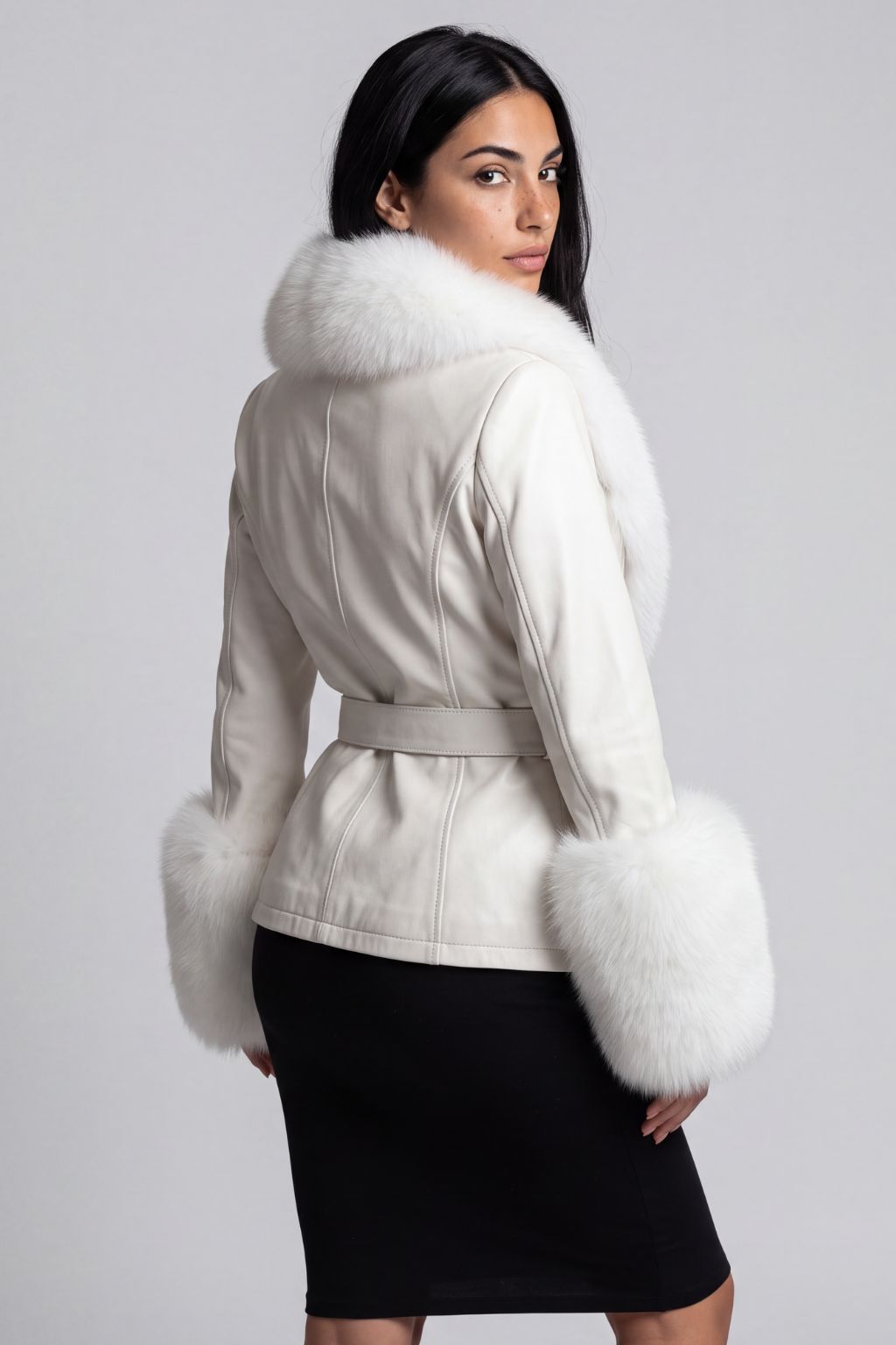 Veste en cuir à fourrure blanche Héritage fourrure