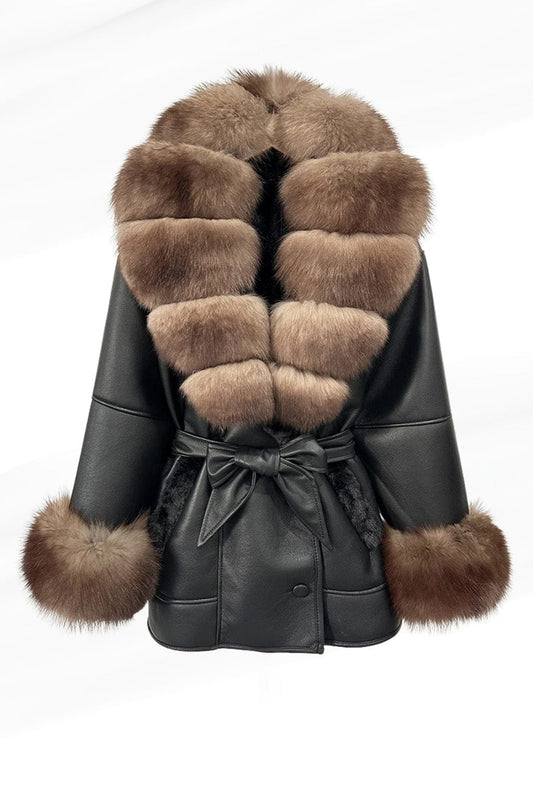 Veste en cuir à fourrure marron Héritage fourrure