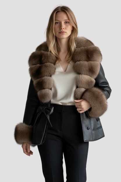 Veste en cuir à fourrure marron Héritage fourrure