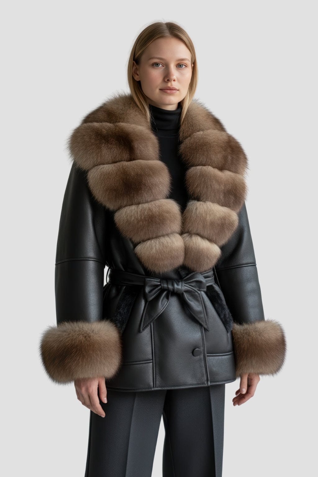 Veste en cuir à fourrure marron Héritage fourrure