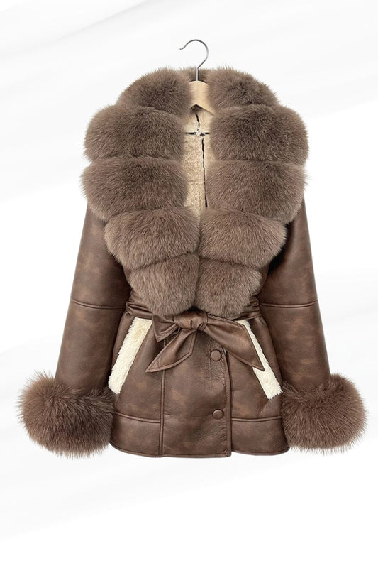 Veste en cuir brune à fourrure Héritage fourrure