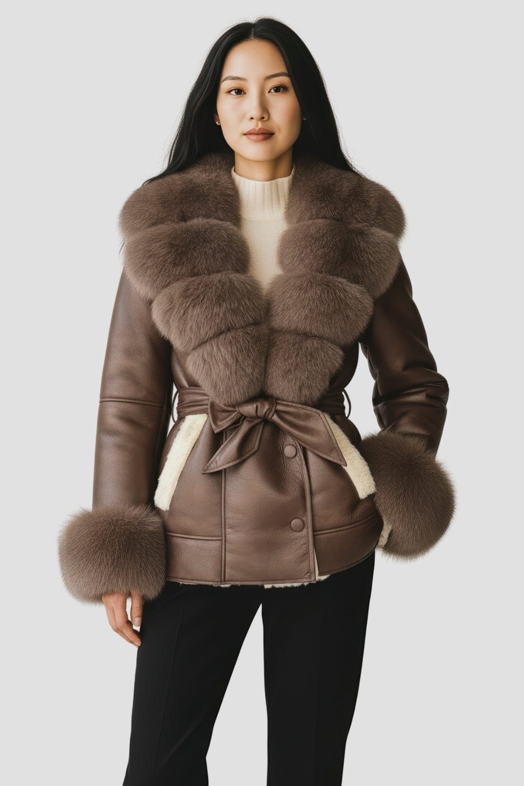 Veste en cuir brune à fourrure Héritage fourrure