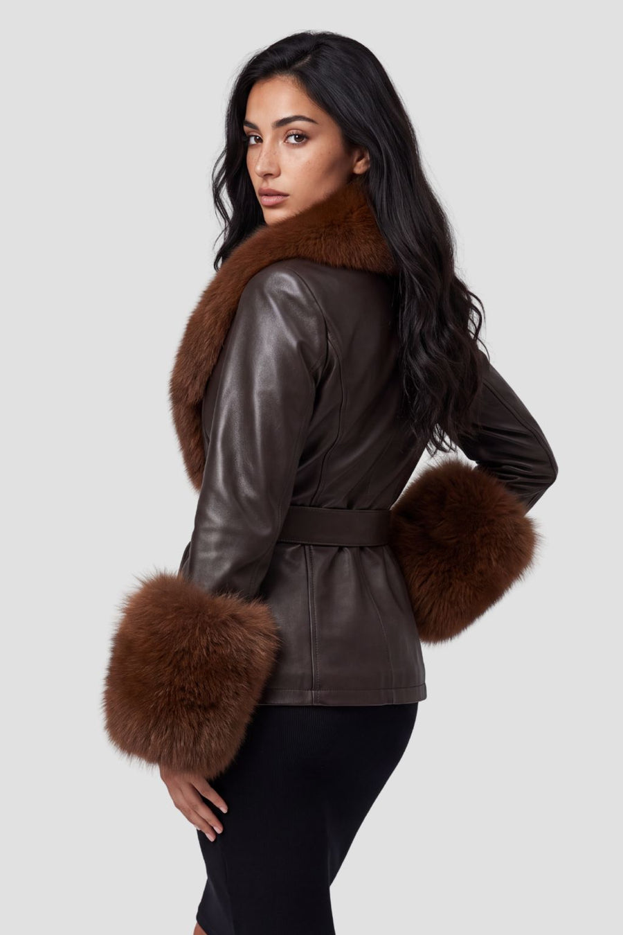 Veste en cuir brune à fourrure Héritage fourrure