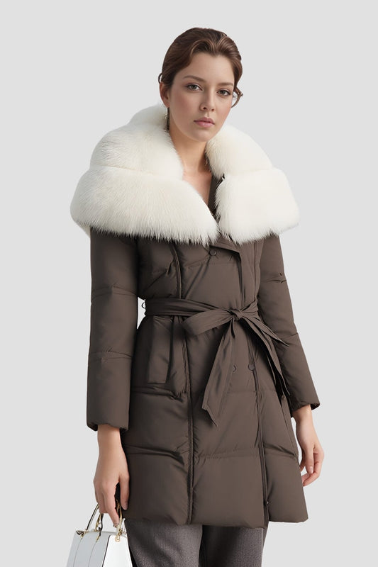 Veste en fourrure mi longue brune Héritage fourrure