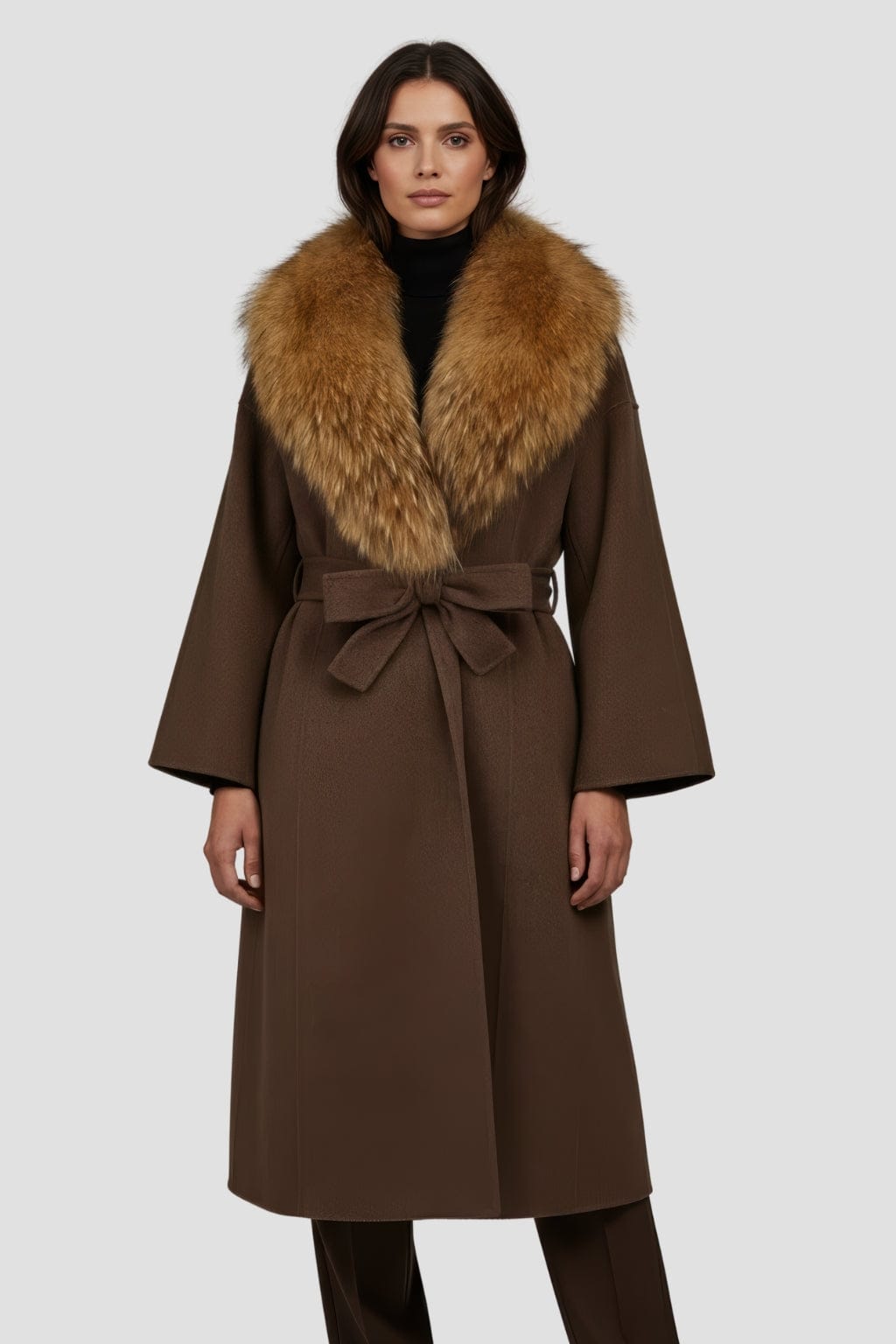 Veste en fourrure mi longue brune Héritage fourrure