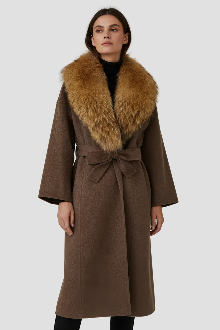 Veste en fourrure mi longue brune Héritage fourrure