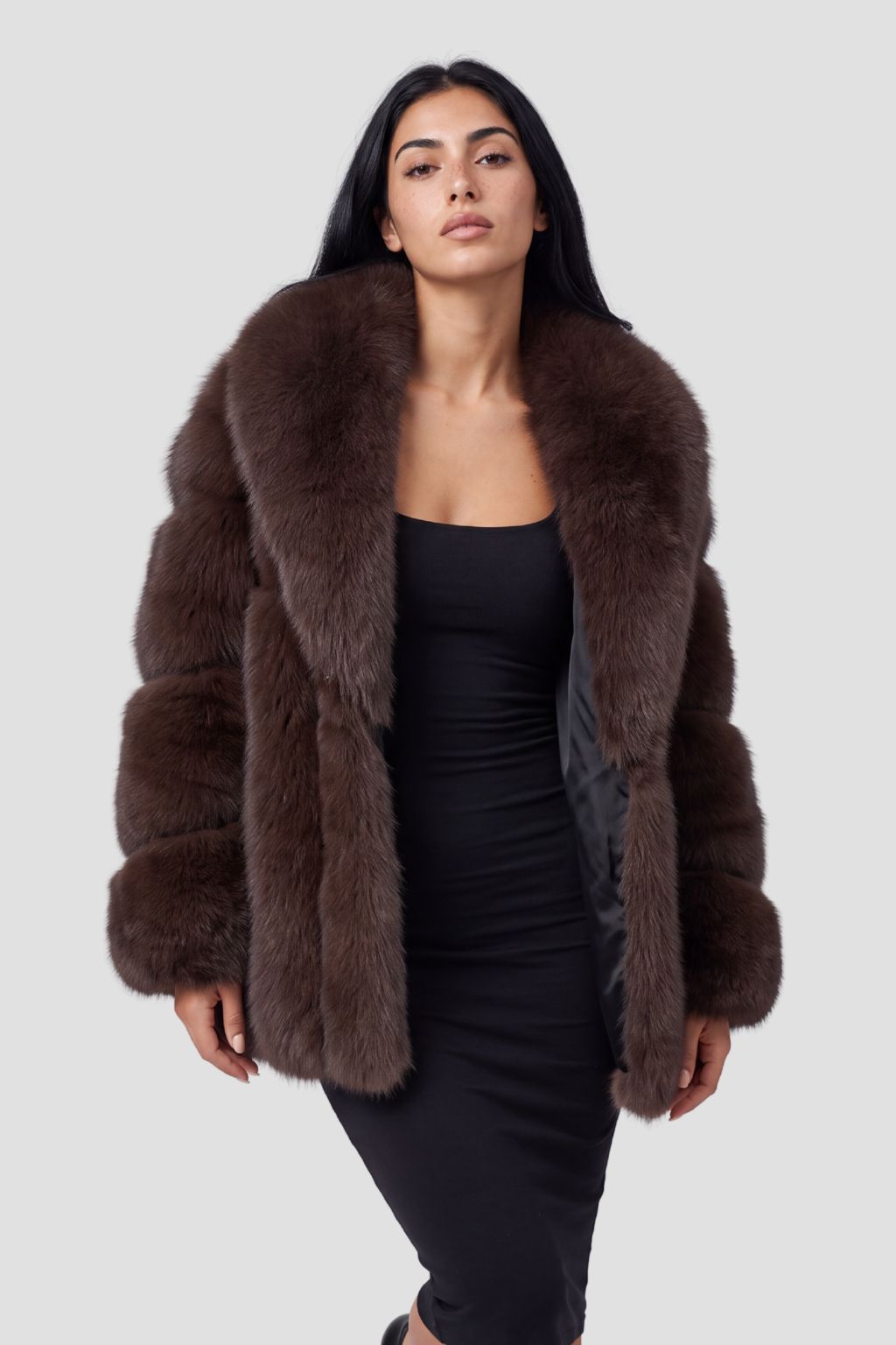 Veste en fourrure mi longue brune Héritage fourrure