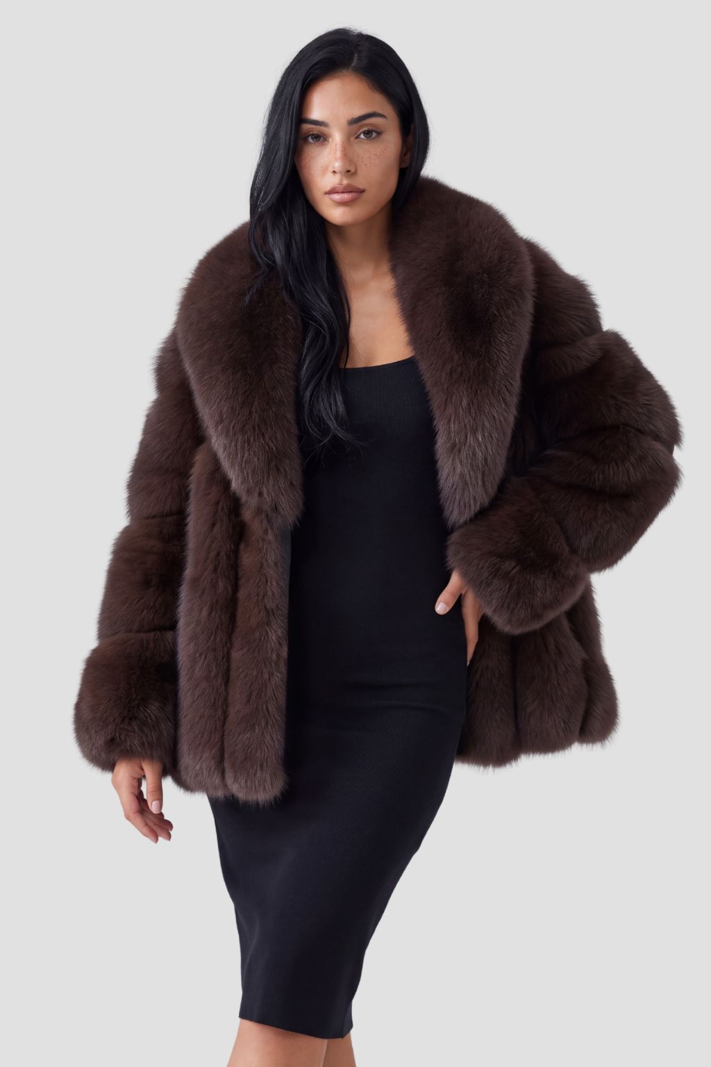 Veste en fourrure mi longue brune Héritage fourrure