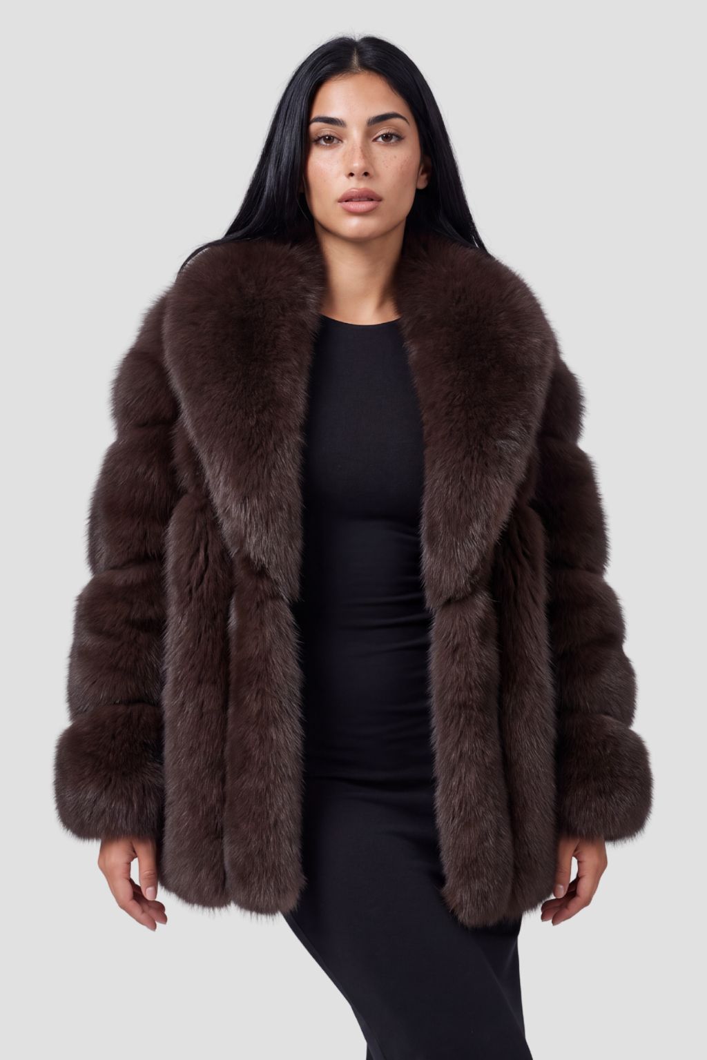 Veste en fourrure mi longue brune Héritage fourrure