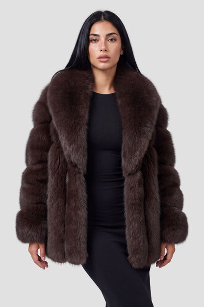 Veste en fourrure mi longue brune Héritage fourrure