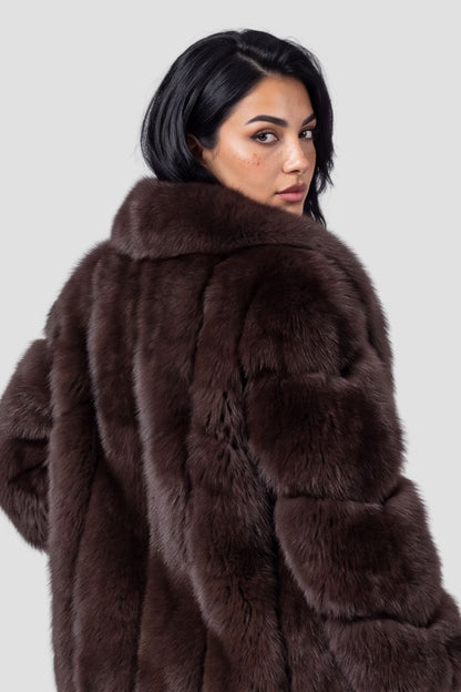 Veste en fourrure mi longue brune Héritage fourrure