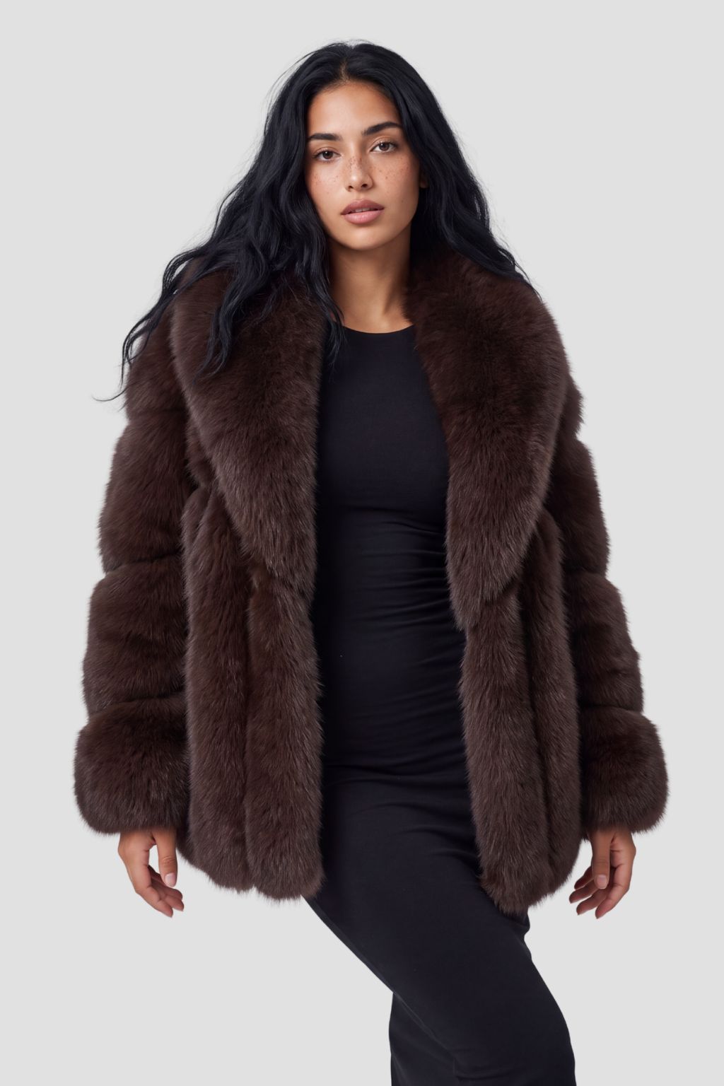 Veste en fourrure mi longue brune Héritage fourrure
