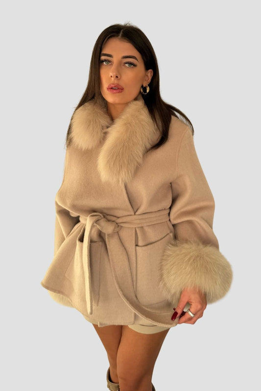 Veste fourrure femme beige Héritage fourrure
