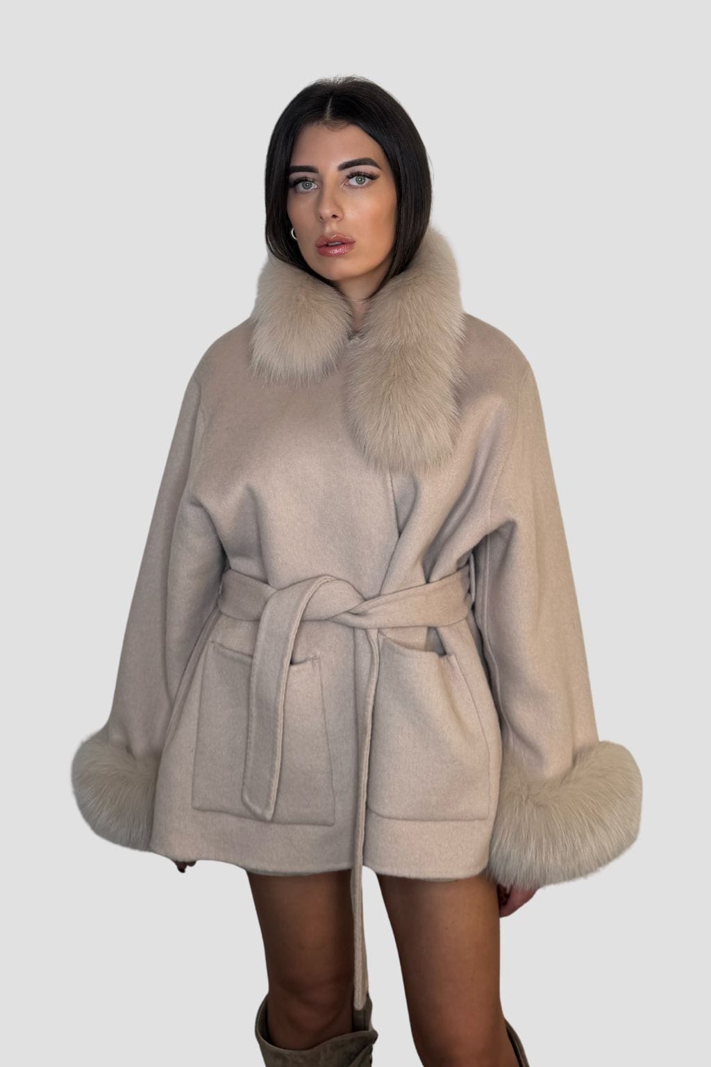 Veste fourrure femme beige Héritage fourrure
