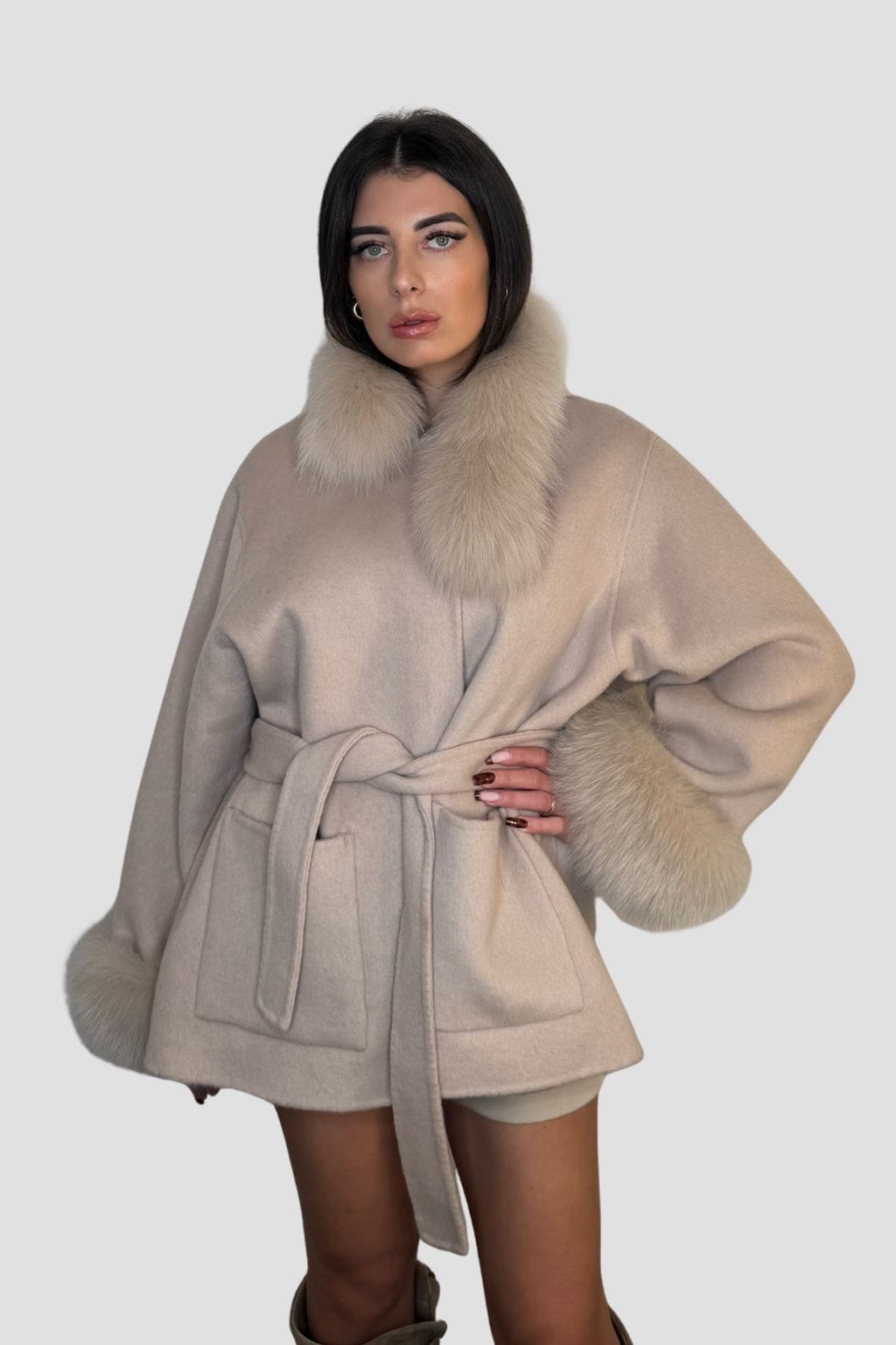 Veste fourrure femme beige Héritage fourrure