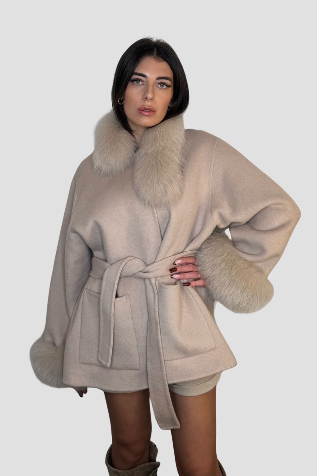 Veste fourrure femme beige Héritage fourrure