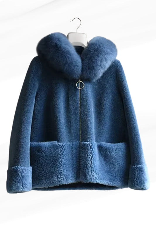 Veste fourrure femme bleu Héritage fourrure