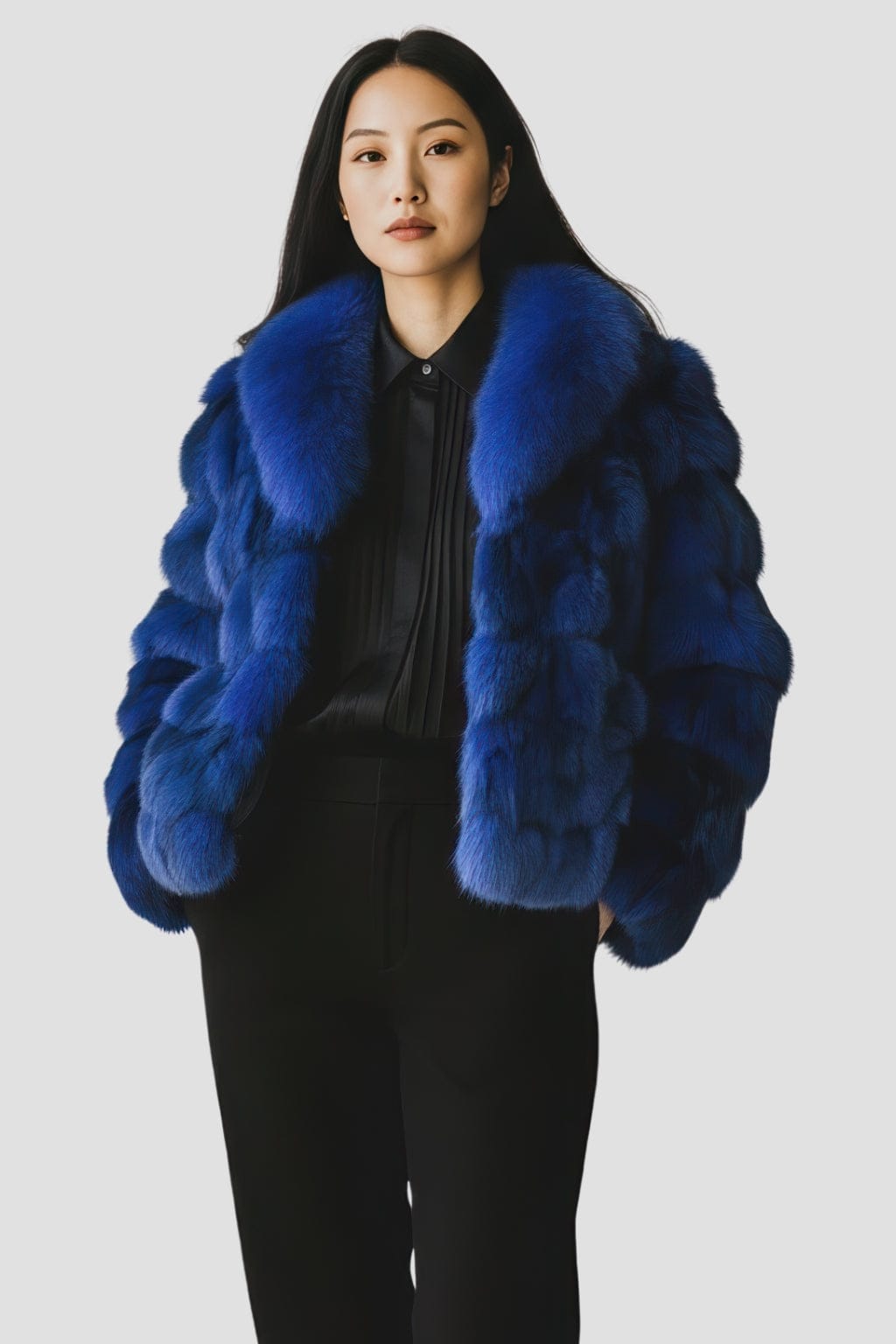 Veste fourrure femme bleu Héritage fourrure