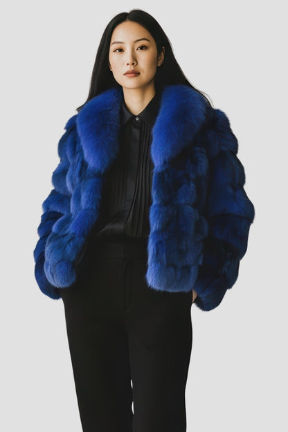 Veste fourrure femme bleu Héritage fourrure